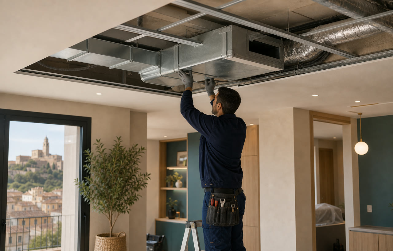 Instalación de aire acondicionado por conductos en falso techo para la guía: Aire por conductos o splits: ¿qué sistema elegir?