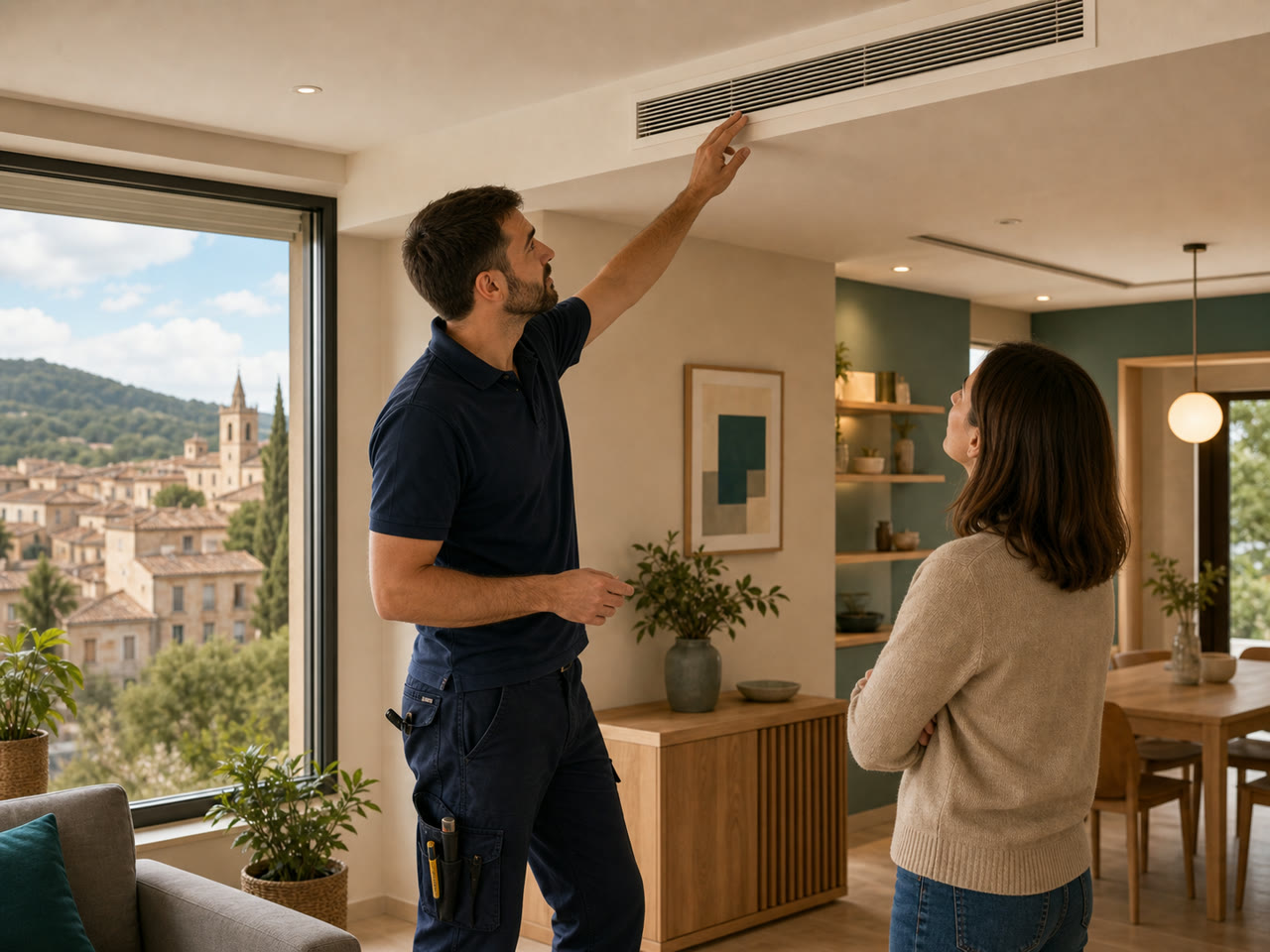 Técnico revisando climatización en una vivienda de Sant Fruitós de Bages