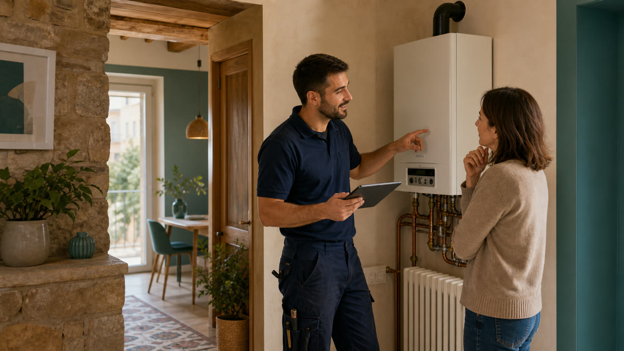 Técnico revisando calefacción en una casa de Súria